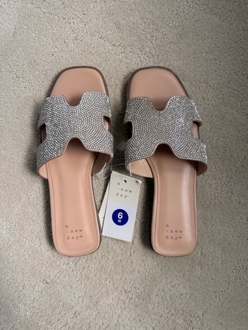 a new day Silver Rhinestone Slide Sandals - Pink Insole